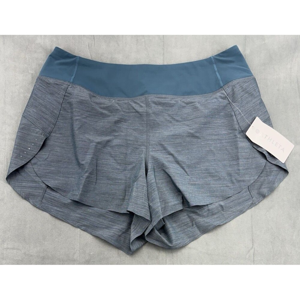NEW Athleta Run With It Textured Womens 1X Running Shorts In Space Dye Blue Grey